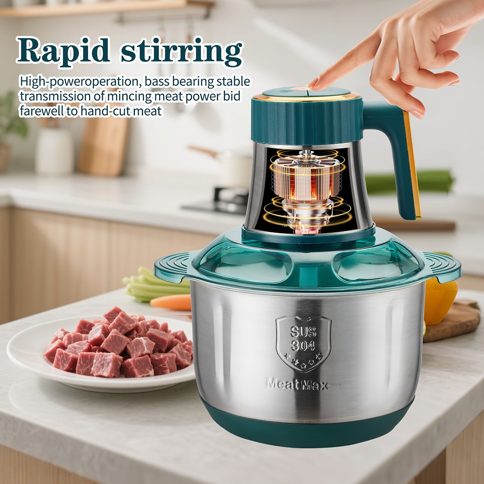 stainless steel electric meat grinder vegetable grinder chili grinder american plug 120v 500w power 30000rpm motor     and stirring household and commercial multifunctional food processor three capacity options   from