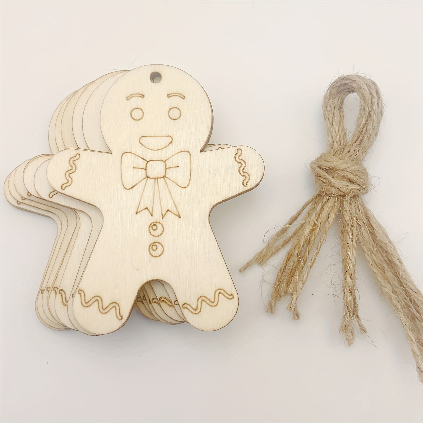 

10pcs Unfinished Gingerbread For Man Wooden Ornaments - Diy Christmas Decorations, Blank Cutouts For Holiday Party Crafts