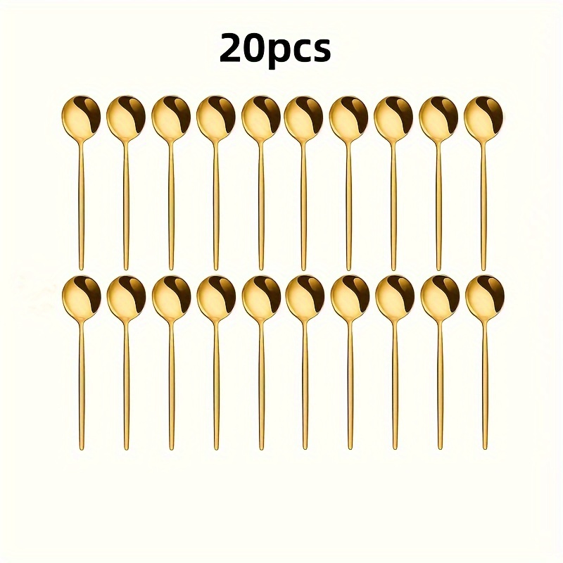 20-piece Set Golden Stainless Steel Coffee Spoons, Mirror Polished Espresso Spoons For Home Kitchen, Restaurant, Hotel - Durable Kitchenware