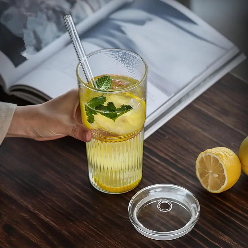 2pcs 22oz 650ml with lid straw and straw brush ribbed glass cup reusable wide mouth smoothie cup glass ice coffee cup tea cup juice cup a great holiday gift christmas anniversary housewarming party gifts for Product details 8