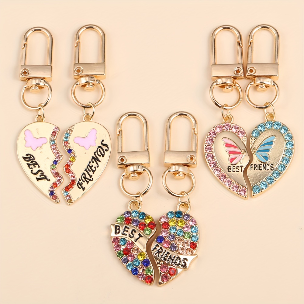 2pcs Sparkling BFF Heart Keychains Colorful Gemstone Alloy Charms for  Bags Backpacks, Perfect Friendship Gift for Women and Girls
