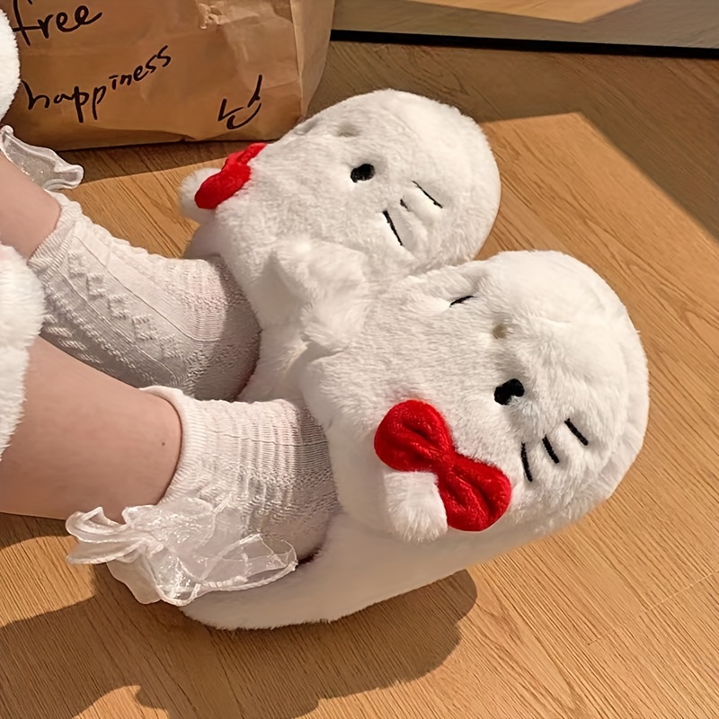 

1pc, Authorized By Sanrio Plush Hello Kitty Cute Slippers Kawaii Indoor Sport Shoes Camping Warm Platform Non-slip Home Shoes Y2k Cartoon Soft Padded Plush Bedroom Shoes