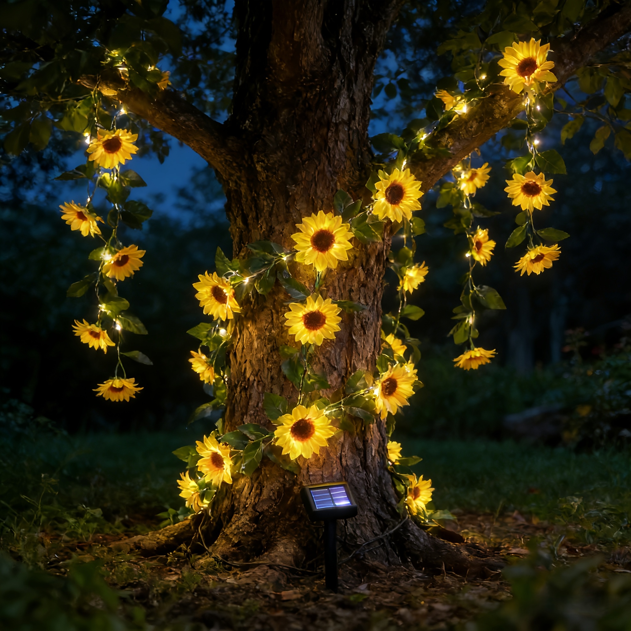 Image of Summer Outdoor Solar Sunflower Led String Light 5m/ 16.40ft 50 Lights Suitable For Courtyards, Gardens, Weddings, Birthday Parties, Dances And Other Occasions. Create A Warm Atmosphere Halloween