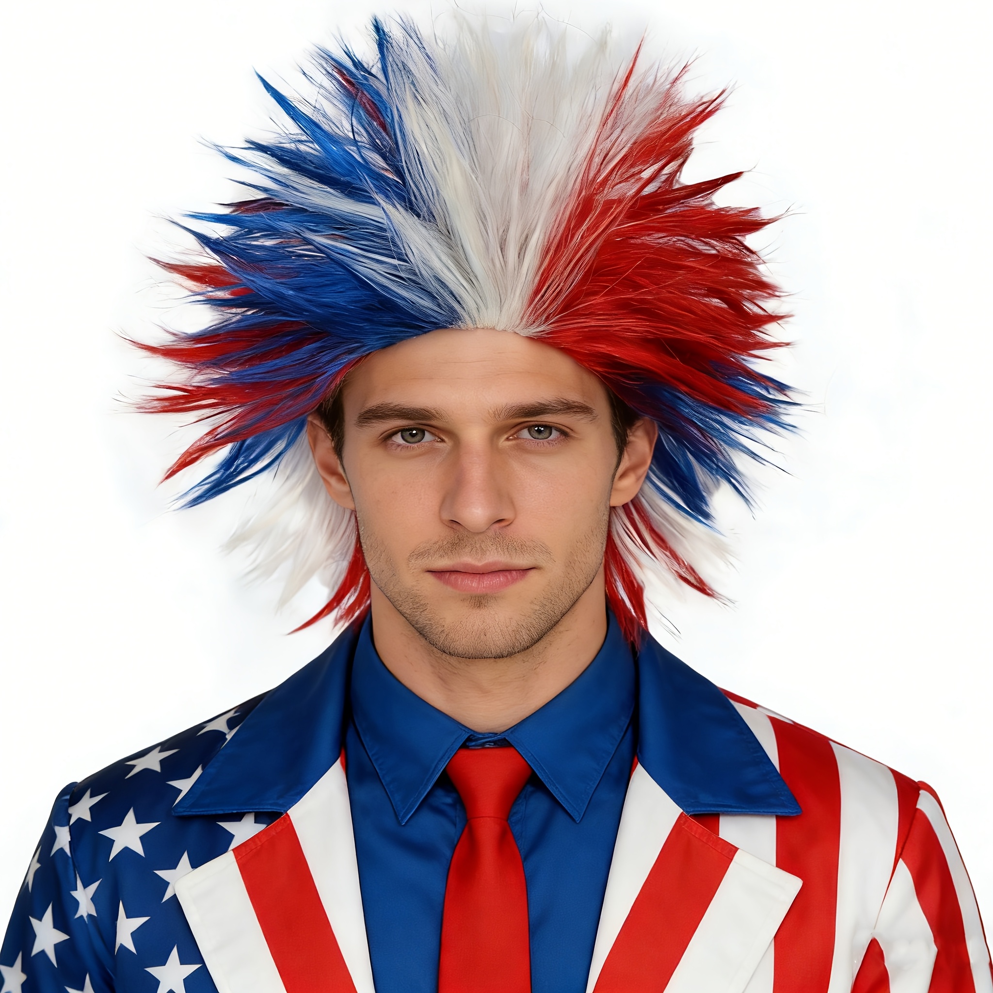 TEMU Spiky Mohawk Wig - Crazy Patriotic Synthetic Hair Wig For Men, Sports Events & Costume Parties