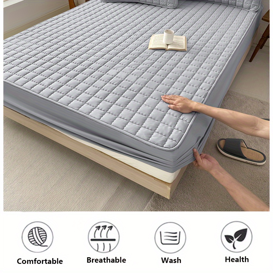 waterproof bedsheet with double layer water washing and brushing providing comfortable sleep   with stitches   a mattress protector for bedrooms and guest rooms and   machine washed details 1