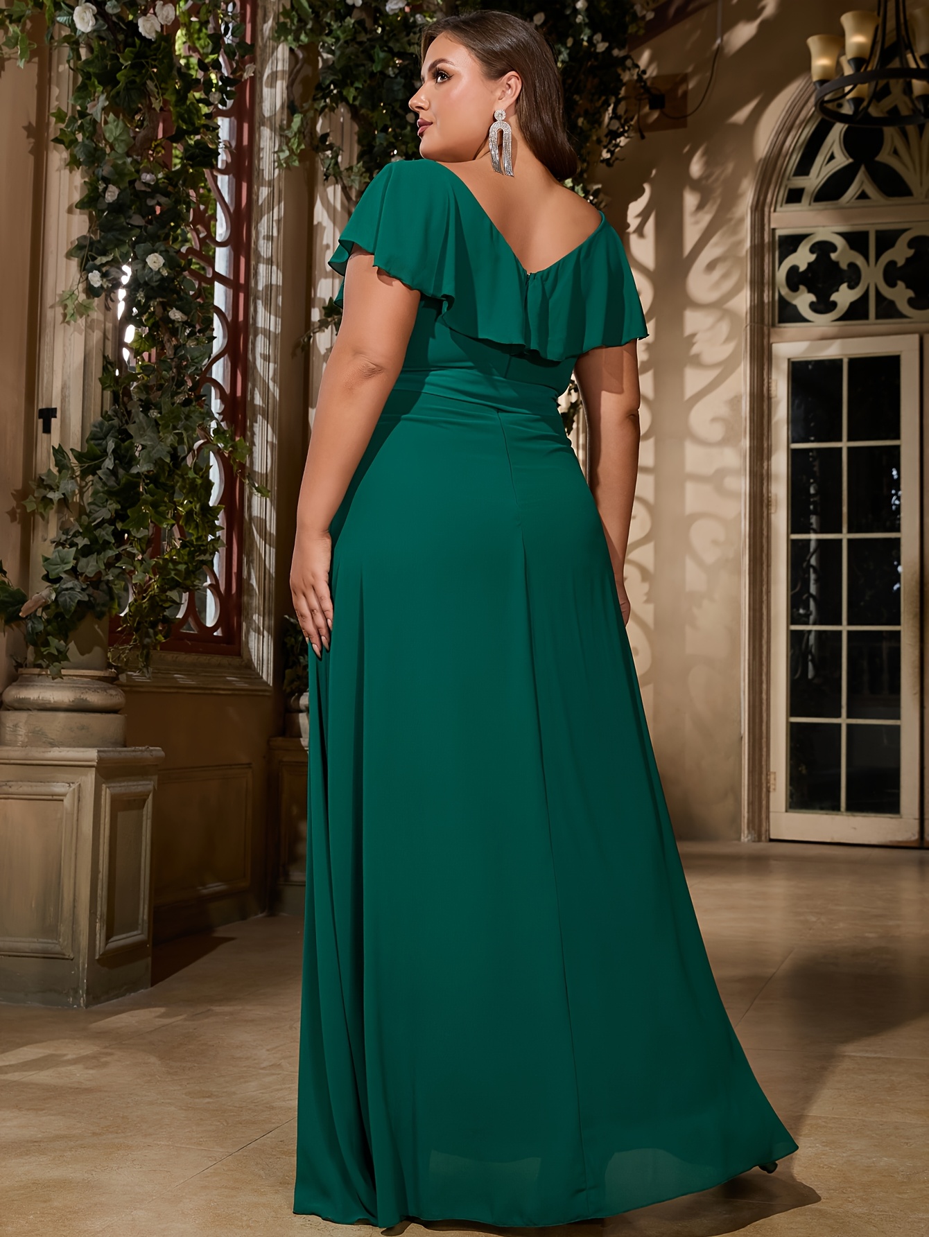 slim fit dress slacks Dark Green V-neckline Shiny Tulle and Sequins Long Formal Dress, Green –  Cutedressy main image 0