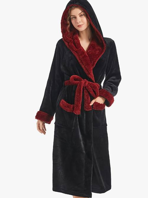 item picture plus size fall winter plush contrast color casual warm comfortable hooded home robe