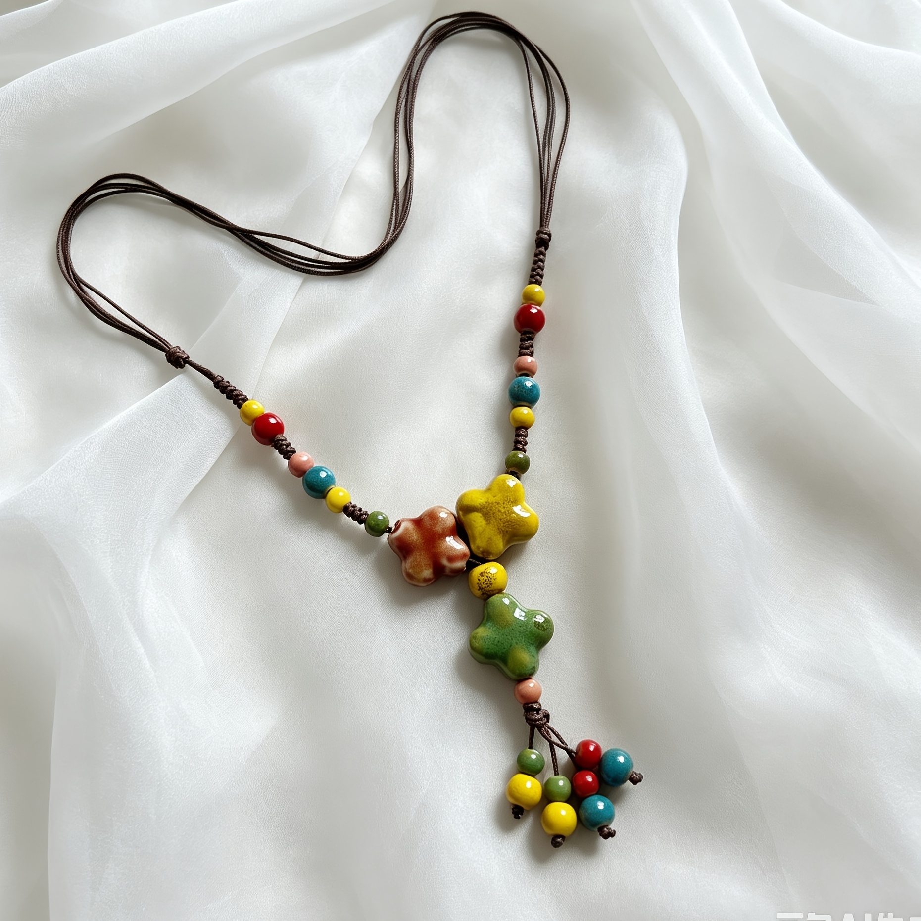 Bohemian Long Ceramic Necklace for Women, Handcrafted Gift