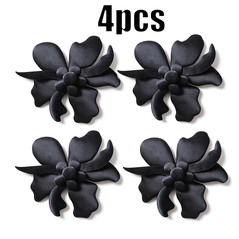TEMU 4 Fleurs irrégulières tridimensionnelles en satin noir brillant, matériaux décoratifs accessoires adaptés aux pièces décoratives DIY pour les