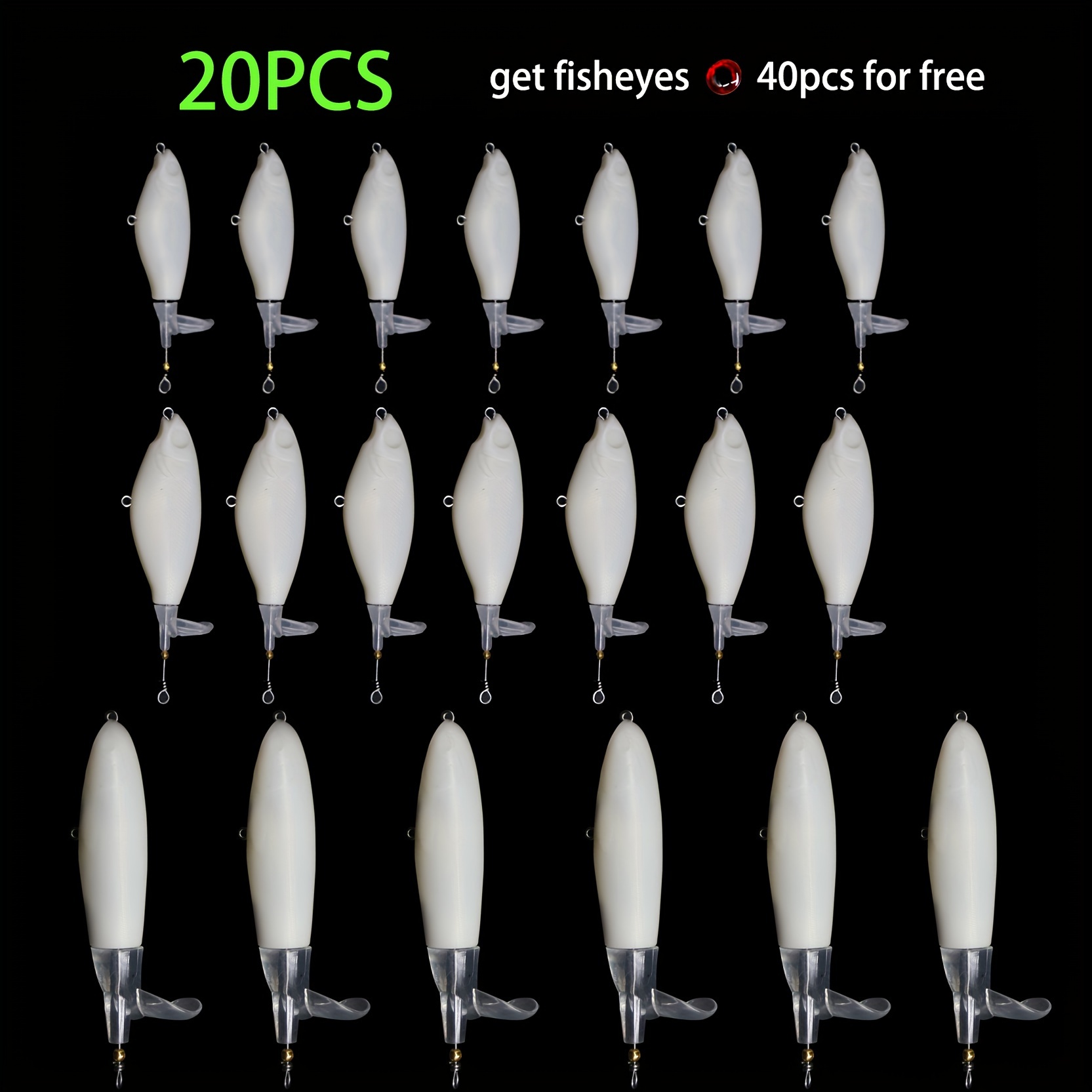 

20pcs Artificial Hard Baits Fishing Lures Fishing Lures Popper Hard Unpainted Hard Rotating Tail Fishing Tackle Fishing Unpainted Lure Blanks Abs Hard Plastic Unpainted Blank Lure Body