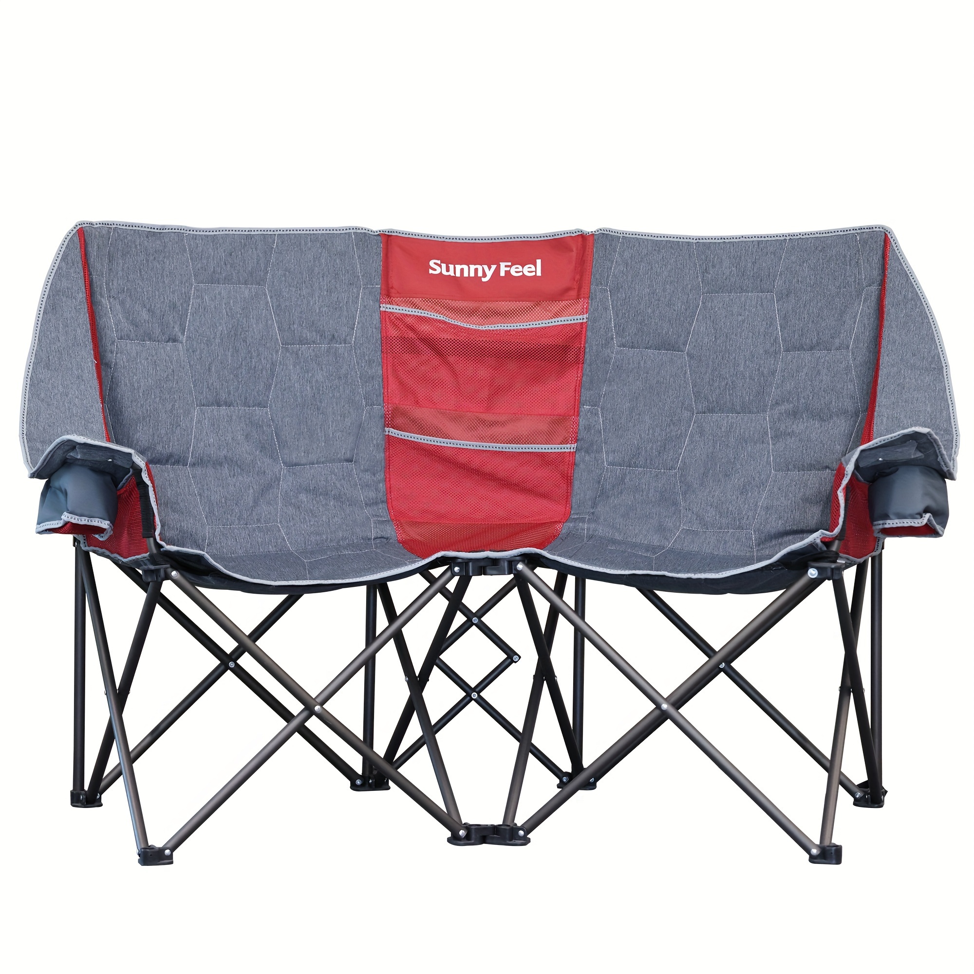 

Sunnyfeel Folding Double Camping Chair, Oversized Loveseat Chair, Heavy Duty Portable/foldable Lawn Chair With Storage For Outside/outdoor/travel/picnic, Fold Up Camp Chairs For Adults 2 People