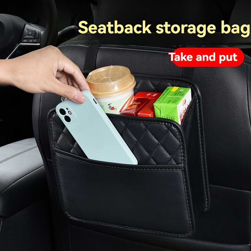 

Versatile Car Seat Back Organizer - Pu Leather Storage Box With Built-in Trash Bin, Portable Design