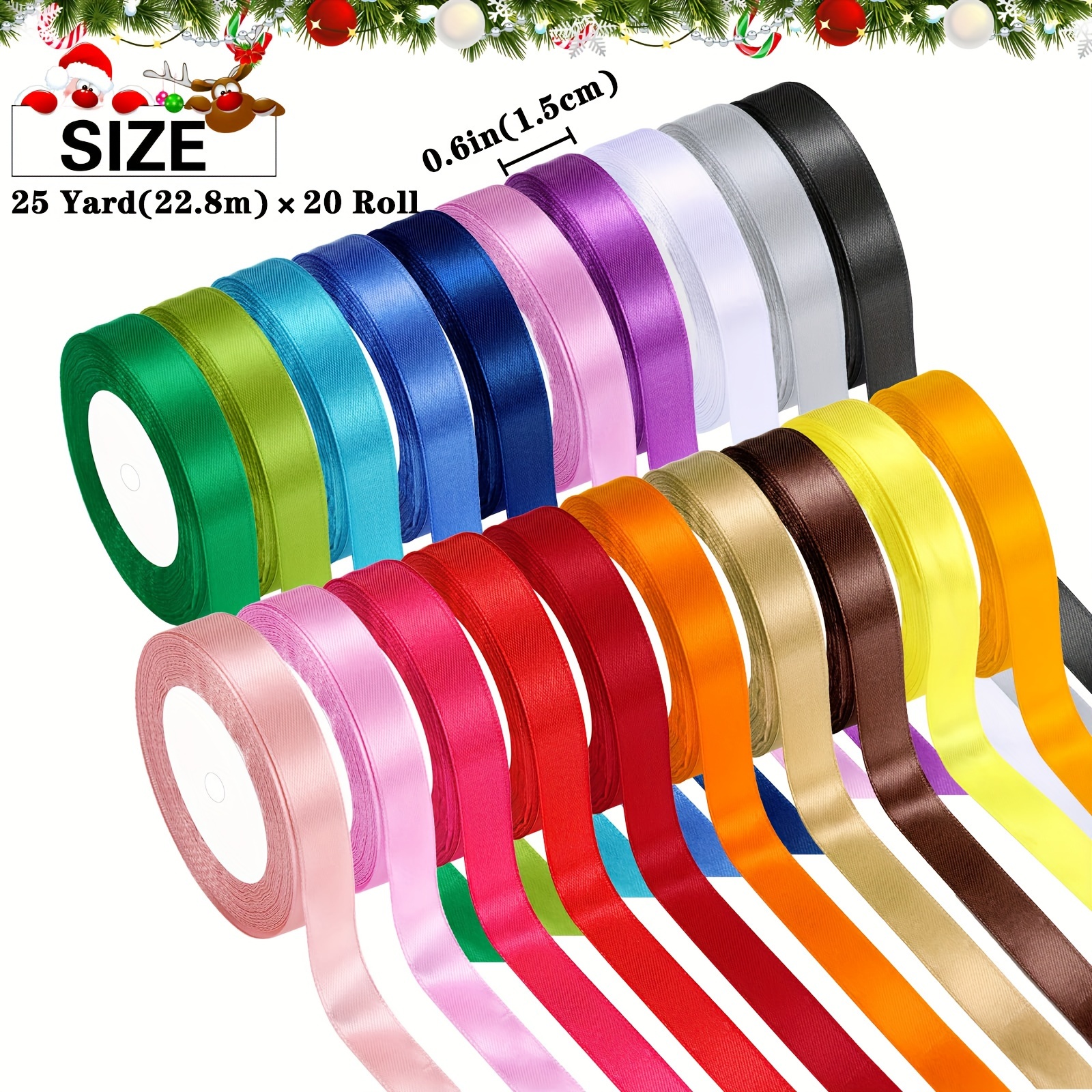 

Stormspark Satin Ribbon Assortment - 20 Colors, 1/4" & 0.6" Wide, 25 Yards Roll - Ideal For Crafts, Bows, Gift Wrapping & Wedding Decor