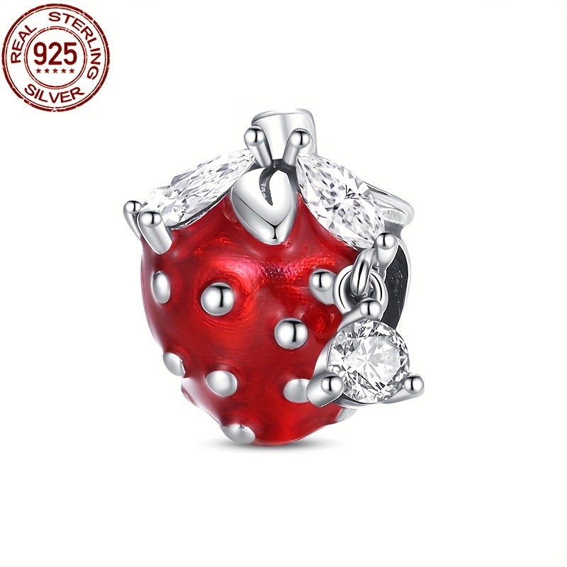 

925 Sterling Silver Strawberry Charm With Cubic Zirconia, Compatible With Original 3mm Snake Chain, Fine Jewelry Gift For Women, 4g