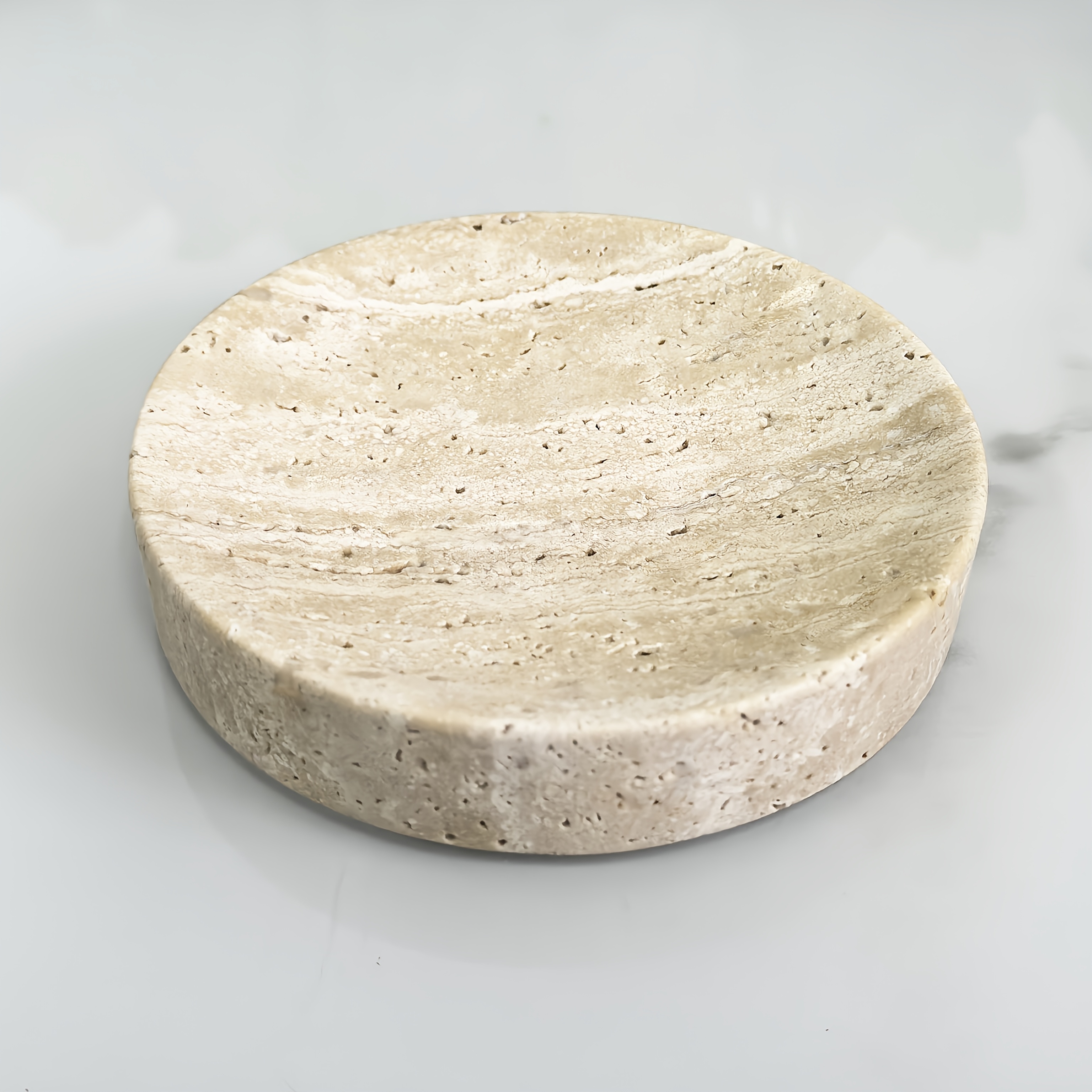 TEMU 천연 대리석으로 제작된 원형 소형 트레이, 주얼리 트레이, 거친석 소파 디쉬, 석재 캔들 홀더 받침대, 열쇠 보관 트레이, 사무실 및 가정용 고급 석재 장식품, 모던 데스크탑 장식품, 주얼리 트레이
