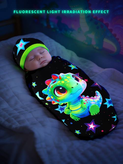 boys glow in the dark dinosaur newborn anti casual sack soft and swaddle with star patterned hood universal child security sleeping bag anti kick blanket for 0 6 months babies able casual aid
