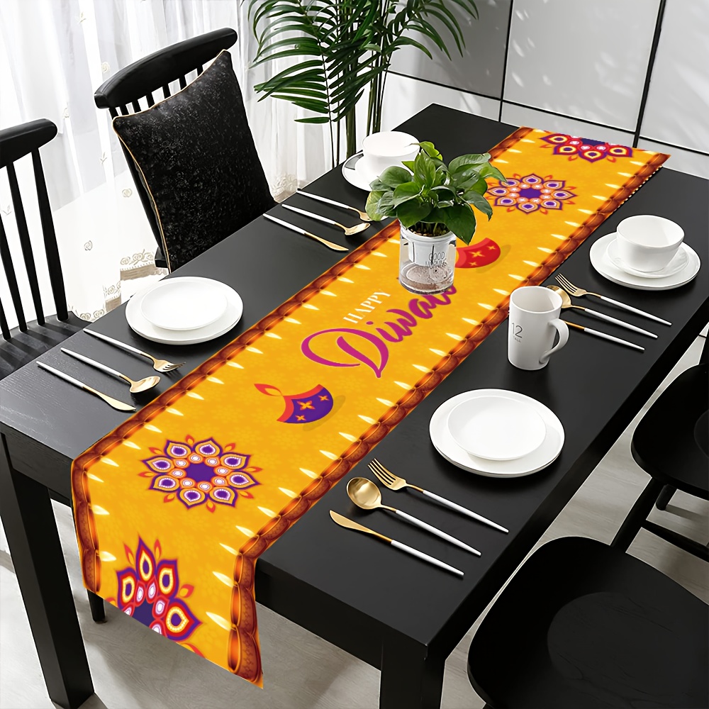 

Diwali Celebration Polyester Table Runner - 1pc, Machine Made Festive Tablecloth For Dining, Suitable For Photo Booth, Birthday, Weddings & Festivals, Bright & Decorative Design (180cm X 35cm)