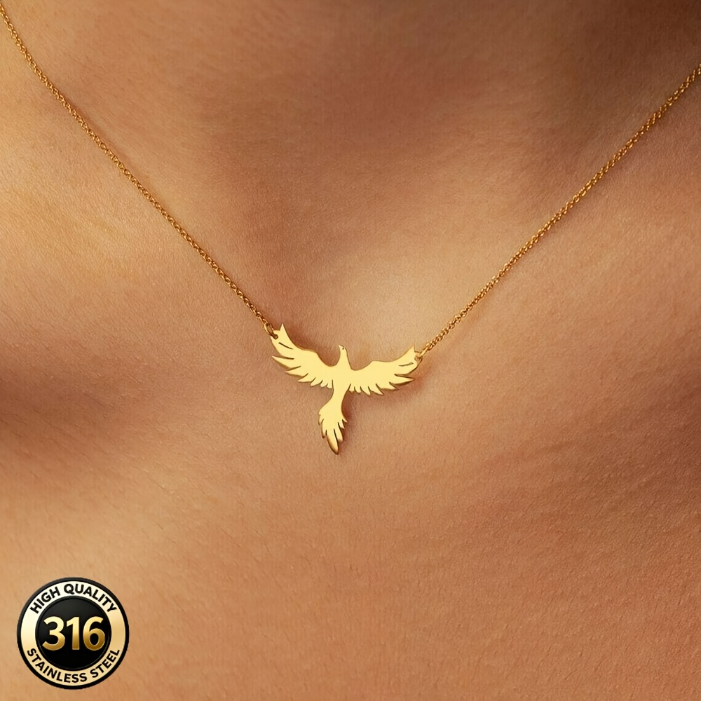 E-shop Damen Edelstahl vergoldeter Phönix-Vogel Anhänger Halskette - Wasserdicht, Hypoallergen, Exquisite Handwerkskunst - Symbolisiert Glück -