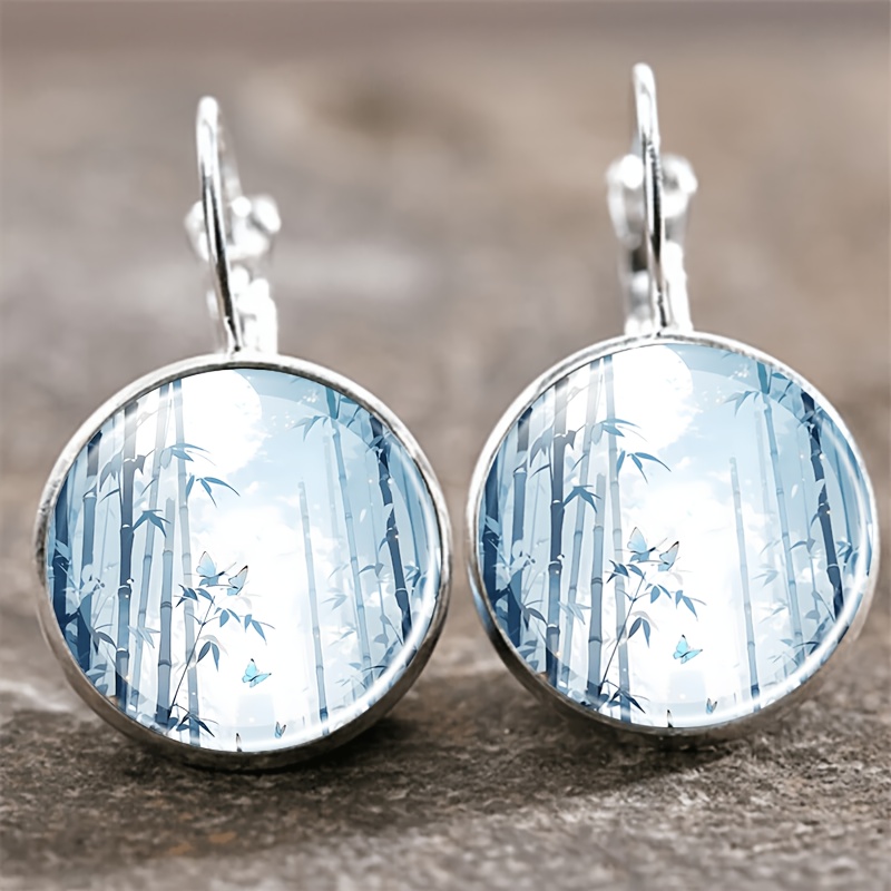 2pcs Set Exquisite Round Glass Inlaid White Earrings