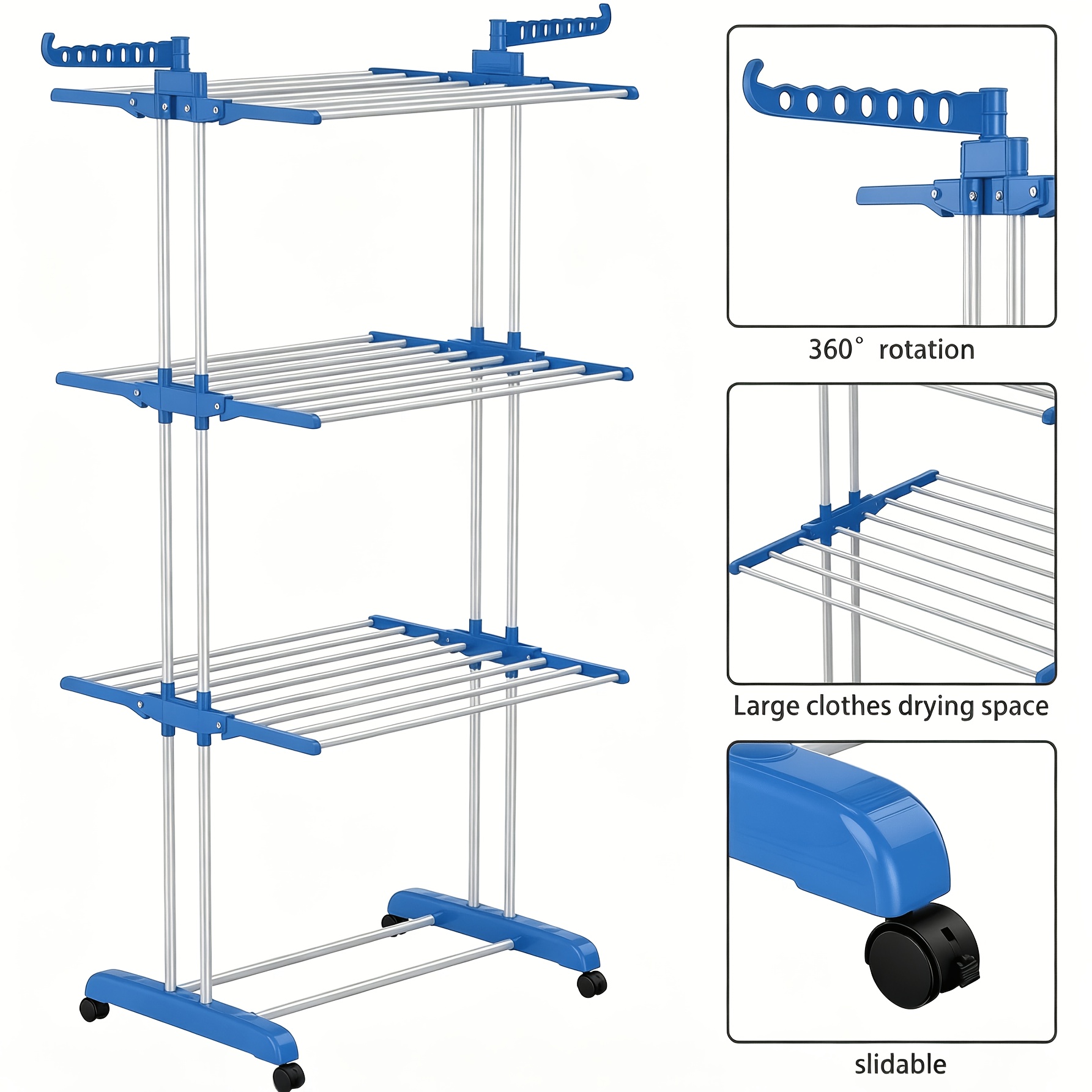 Image of 4-tier Foldable Drying Rack, Movable & Multifunctional Clothes & Towel Drying Stand, Indoor & Outdoor Use, Drying Racks