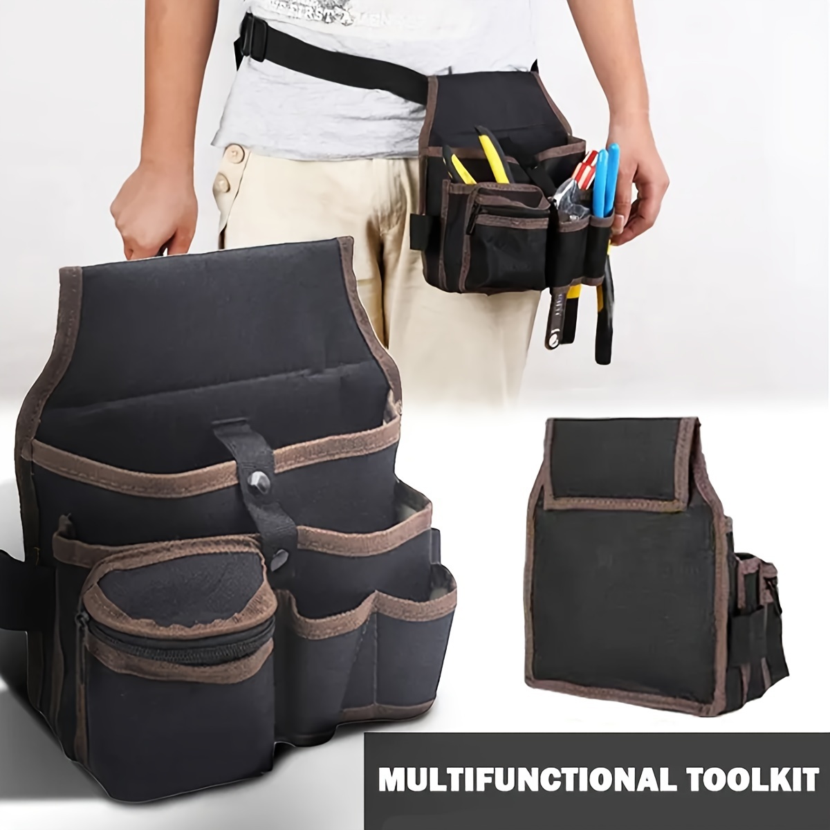 

Multifunctional Electrician Tool Pouch - Durable Non-woven Material, Water-resistant Hardware Toolkit Waist Bag For Repair And Maintenance, Wear-resistant With Multiple Pockets