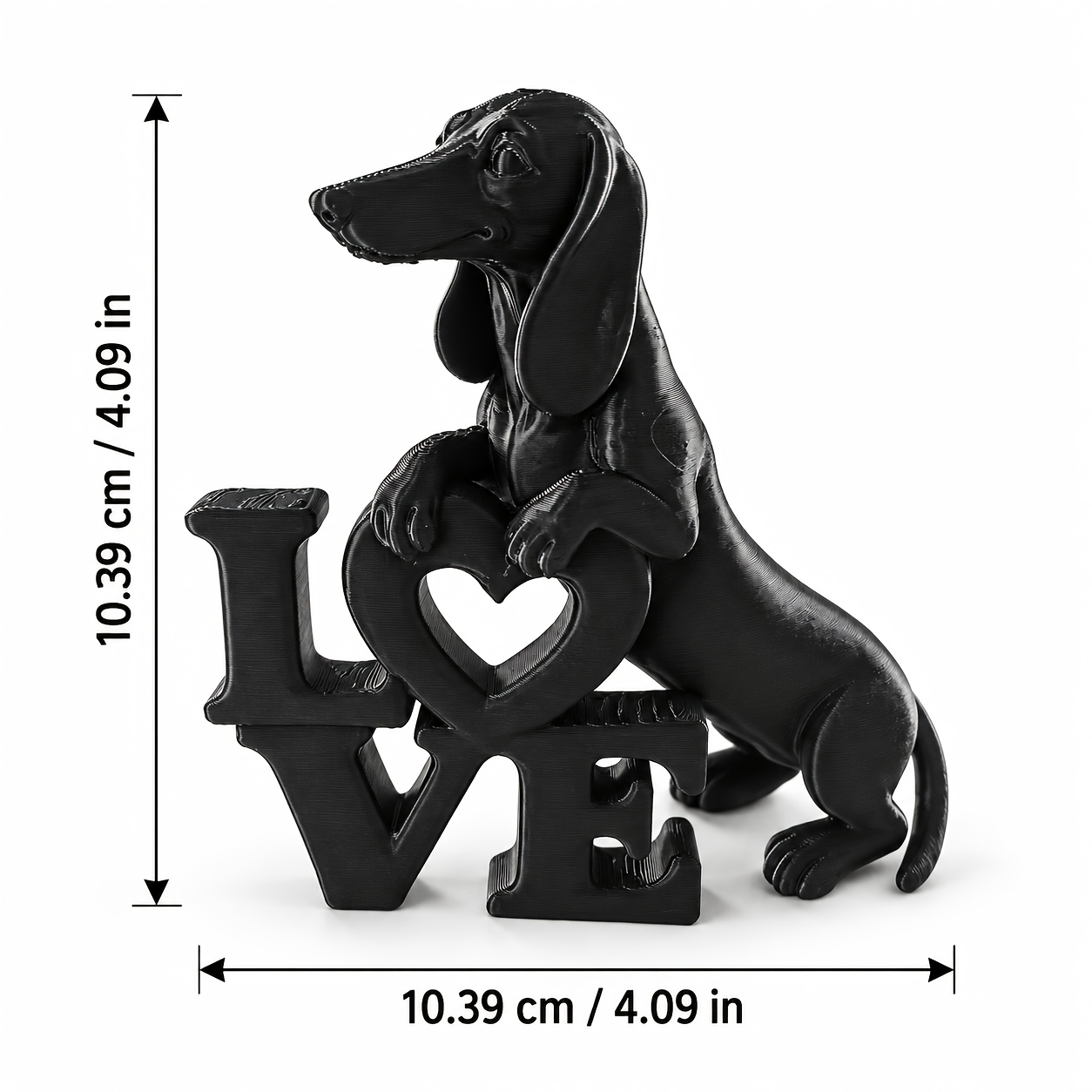 TEMU 1pc, Nordic Style Dachshund Love Heart Sculpture Ornament, Dark Style Long-eared Dachshund Heart Letter Sculpture Ornament, Suitable For Living