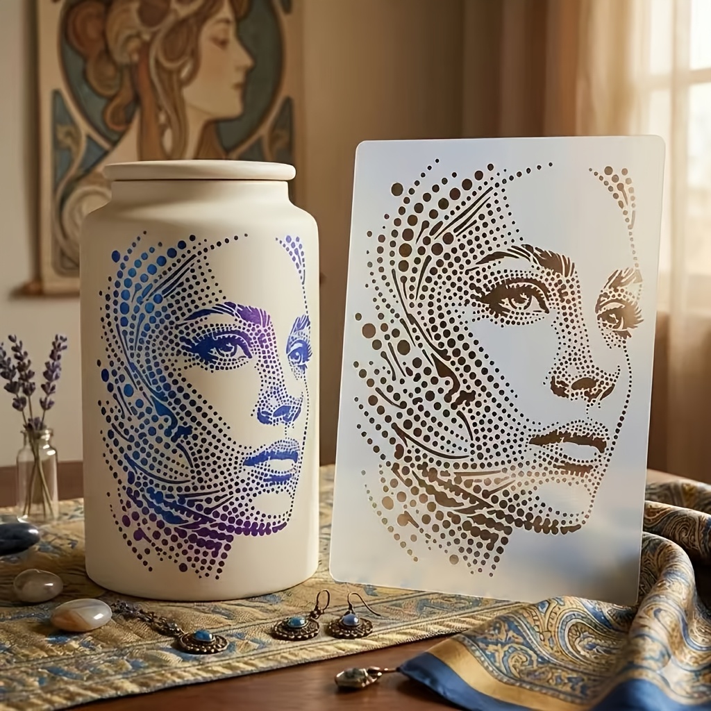 TEMU Pochoir portrait de visage minimaliste 1 pièce - Œil adapté pour mural, modèle de chiffres modernes à faire soi-même avec du visage pour dessin