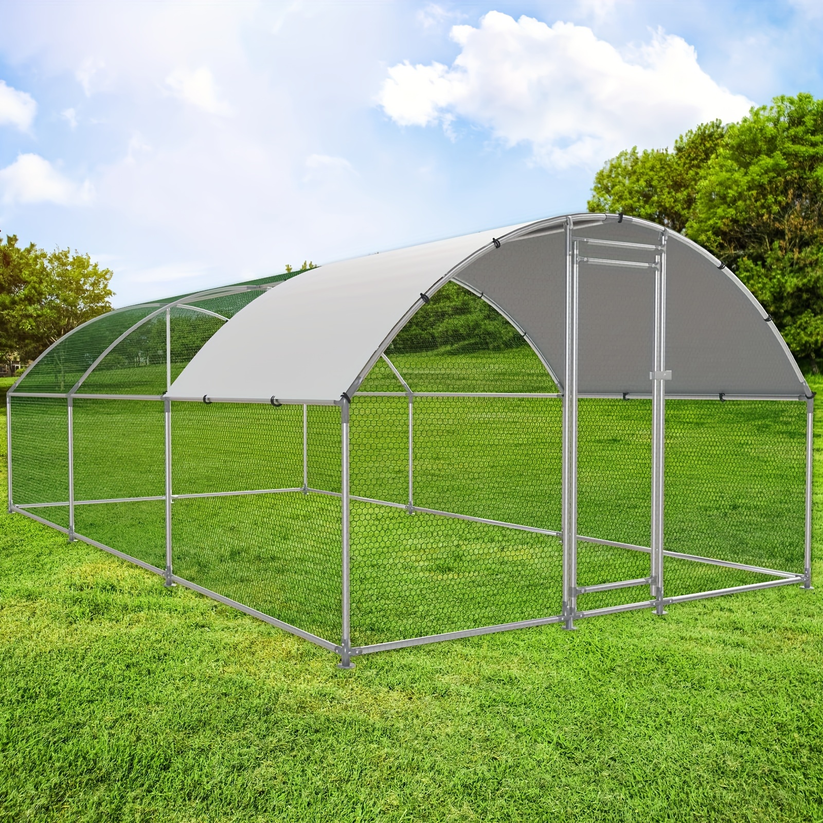 

Large Metal Chicken Coop Walk-in Poultry Cage Pen Dog Kennel With Waterproof And Anti-ultraviolet Cover For Outdoor Farm Use