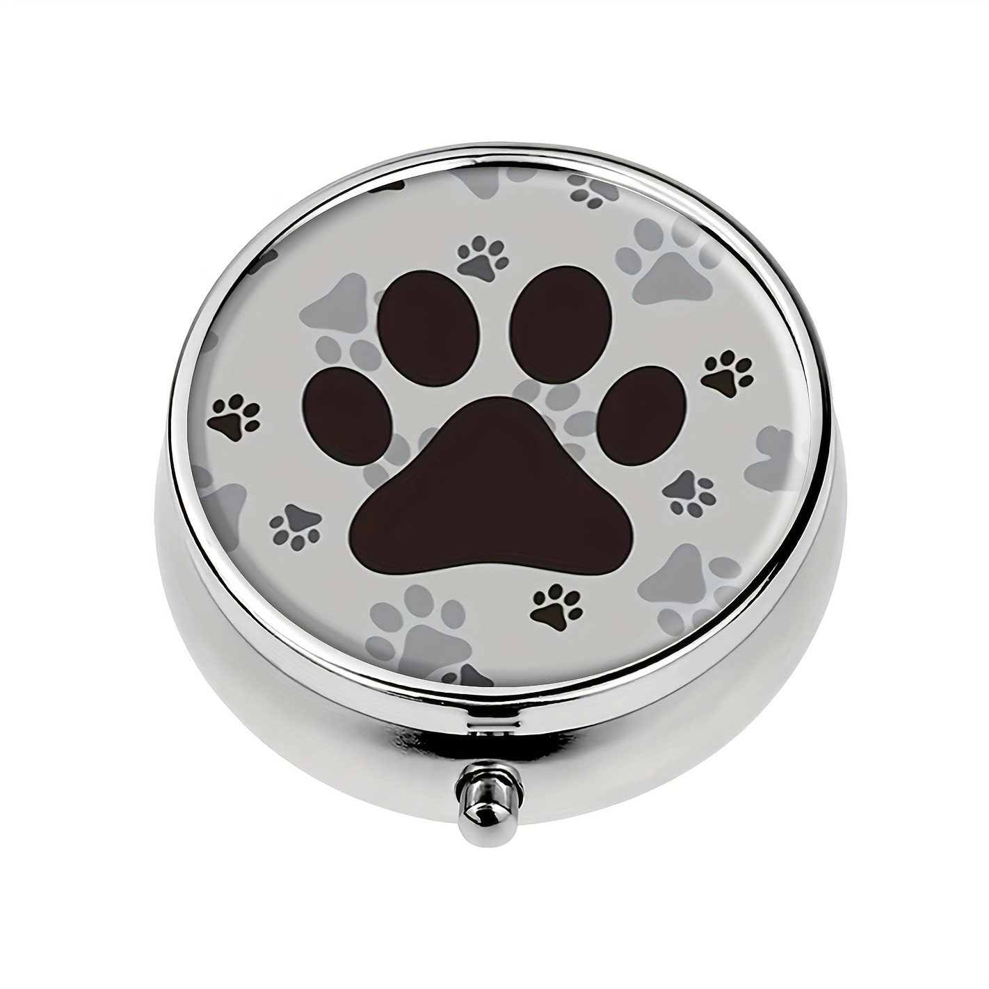 Animal Footprint Round Medicine Box - 3 Compartments, Mini And Portable, Suitable For Travel And Vitamin Storage