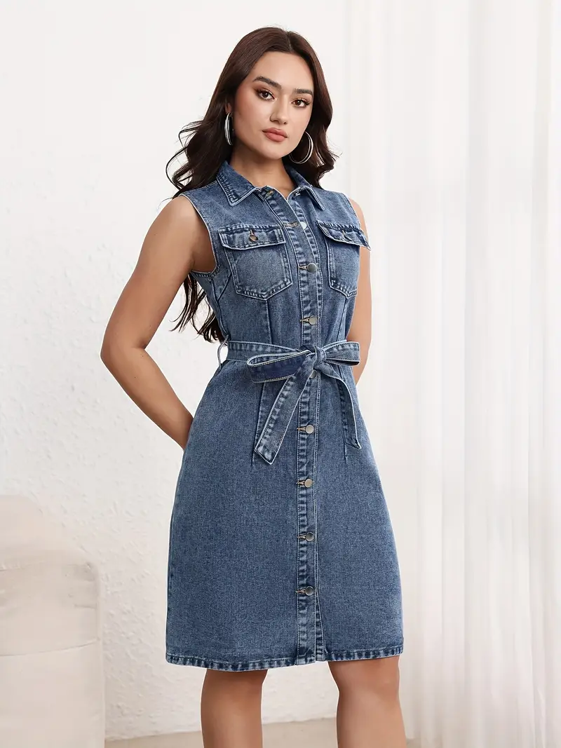 denim dress malaysia Buy Hopeshow Denim Shirt Dress with Waist Belt Online