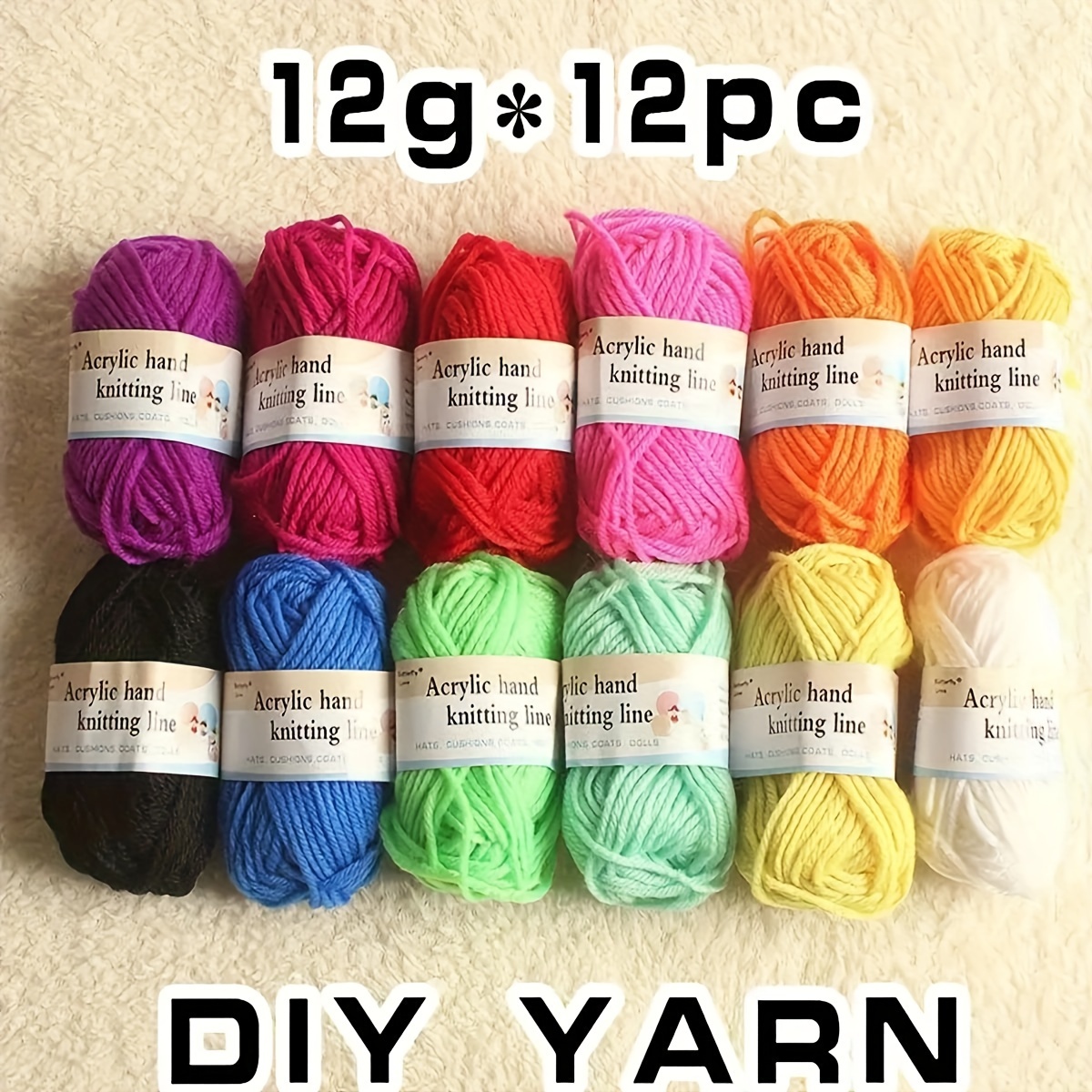 

12-pack Vibrant Acrylic Yarn, 12g Each - Perfect For Crochet & Knitting, Assorted Colors For Diy Crafts, Clothing, Hats, Scarves | Soft Polyester Blend Yarn Crochet Knitting Accessories And Supplies