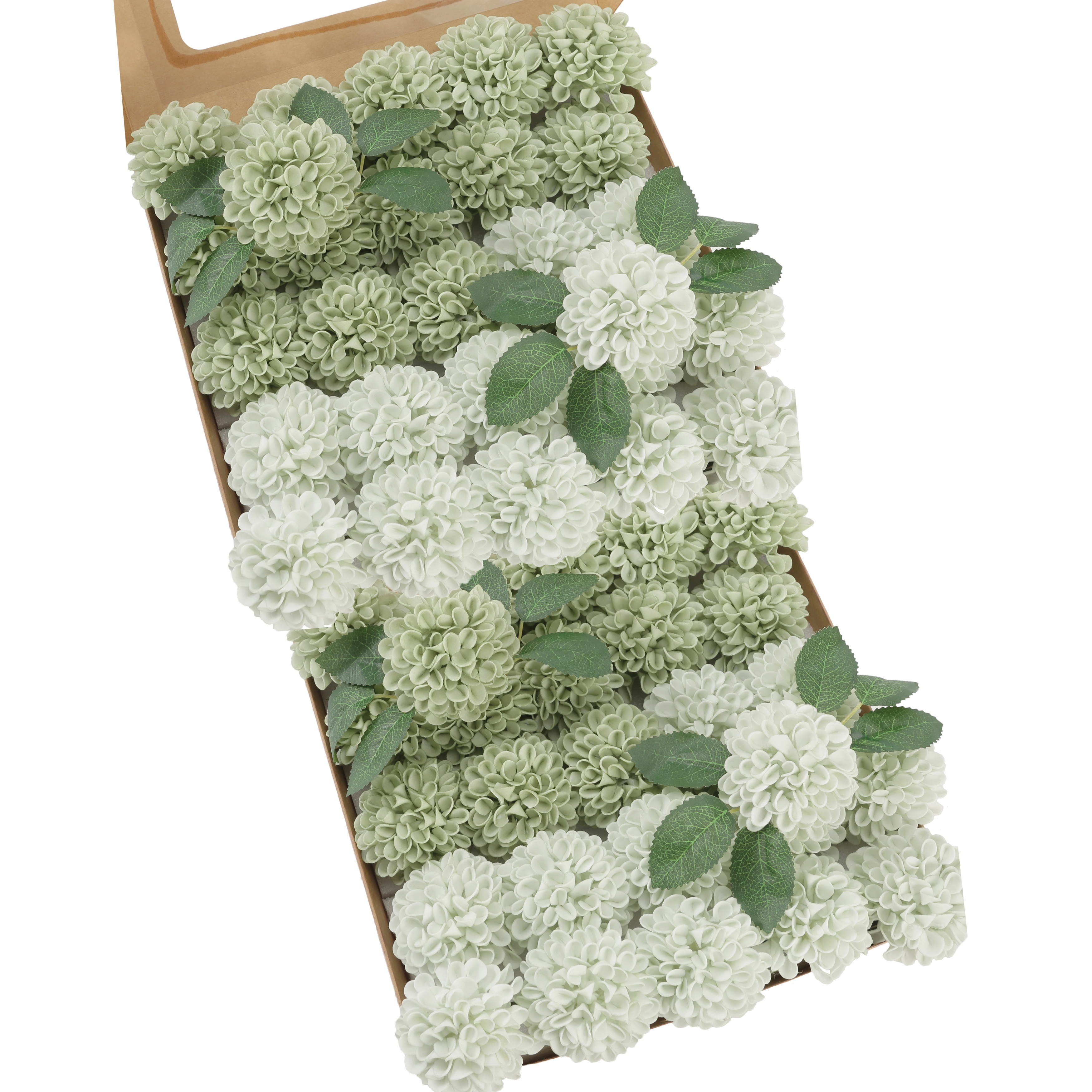 Image of Artificial Flowers, 50pcs Realistic Artificial Rose For Wedding Bouquets Centerpieces Arrangements, Sage Green Dahlia Flowers With Stem For Bridal Shower Party Home