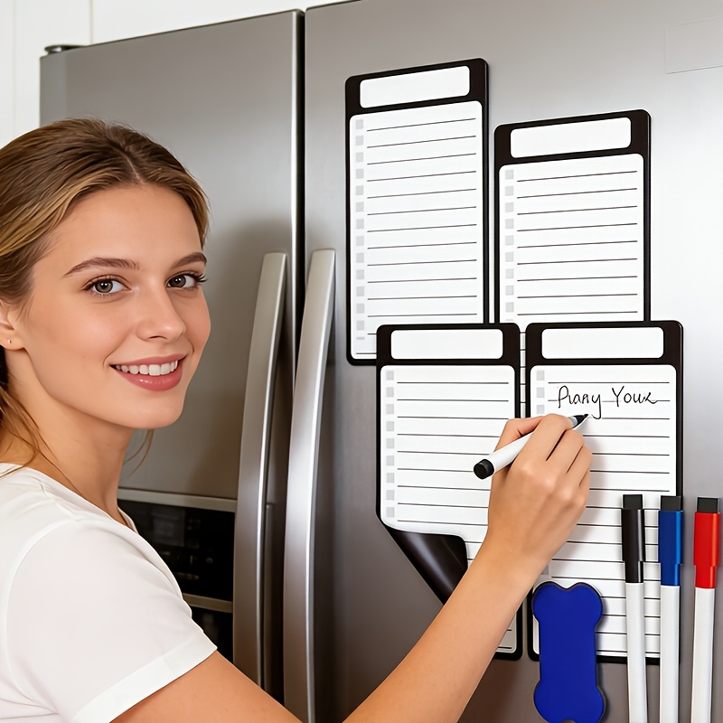 TEMU 5pcs Set Of Magnetic Erasable Refrigerator Message Boards For Home Use, Magnetic Memo Pads With Marker, Reusable Writing, Kitchen Shopping List