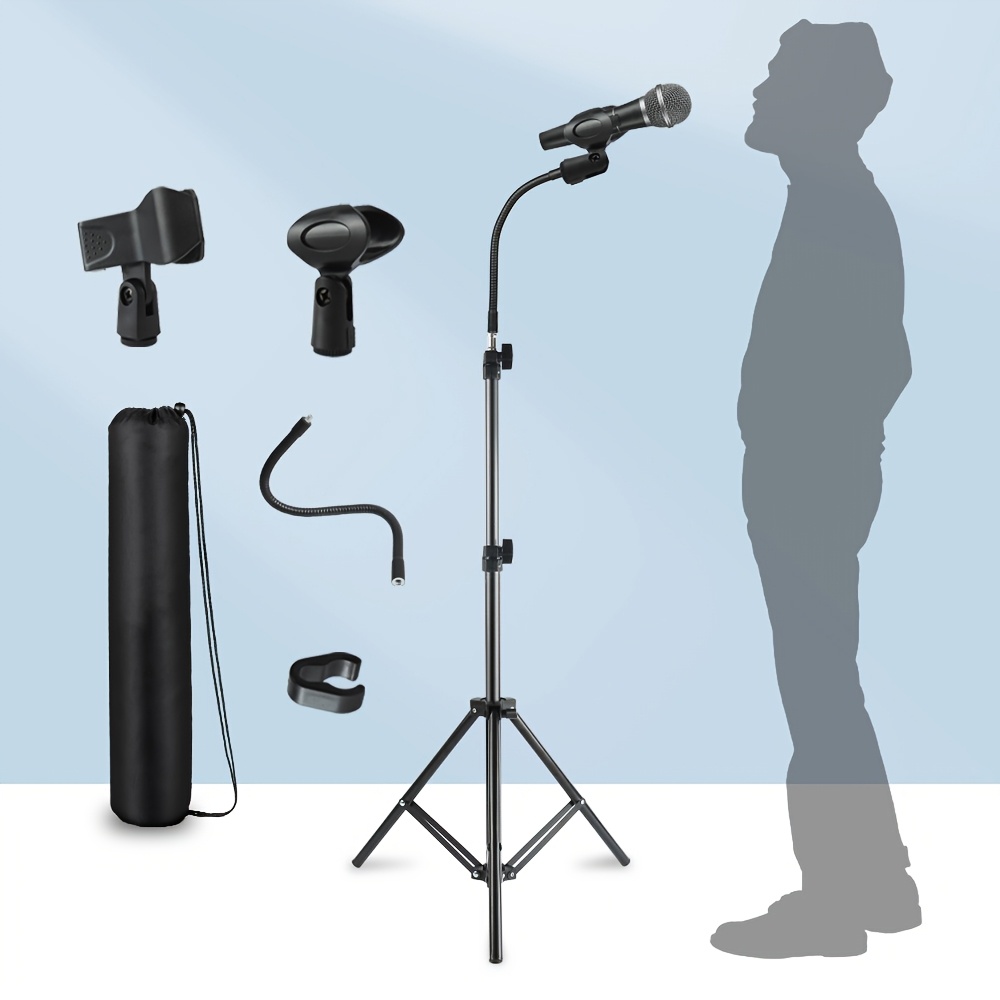 TEMU soporte para micrófono multifuncional retráctil con telescópica de 35 cm a 165 cm, equipado con un cuello de flexiblemente ajustable y dos