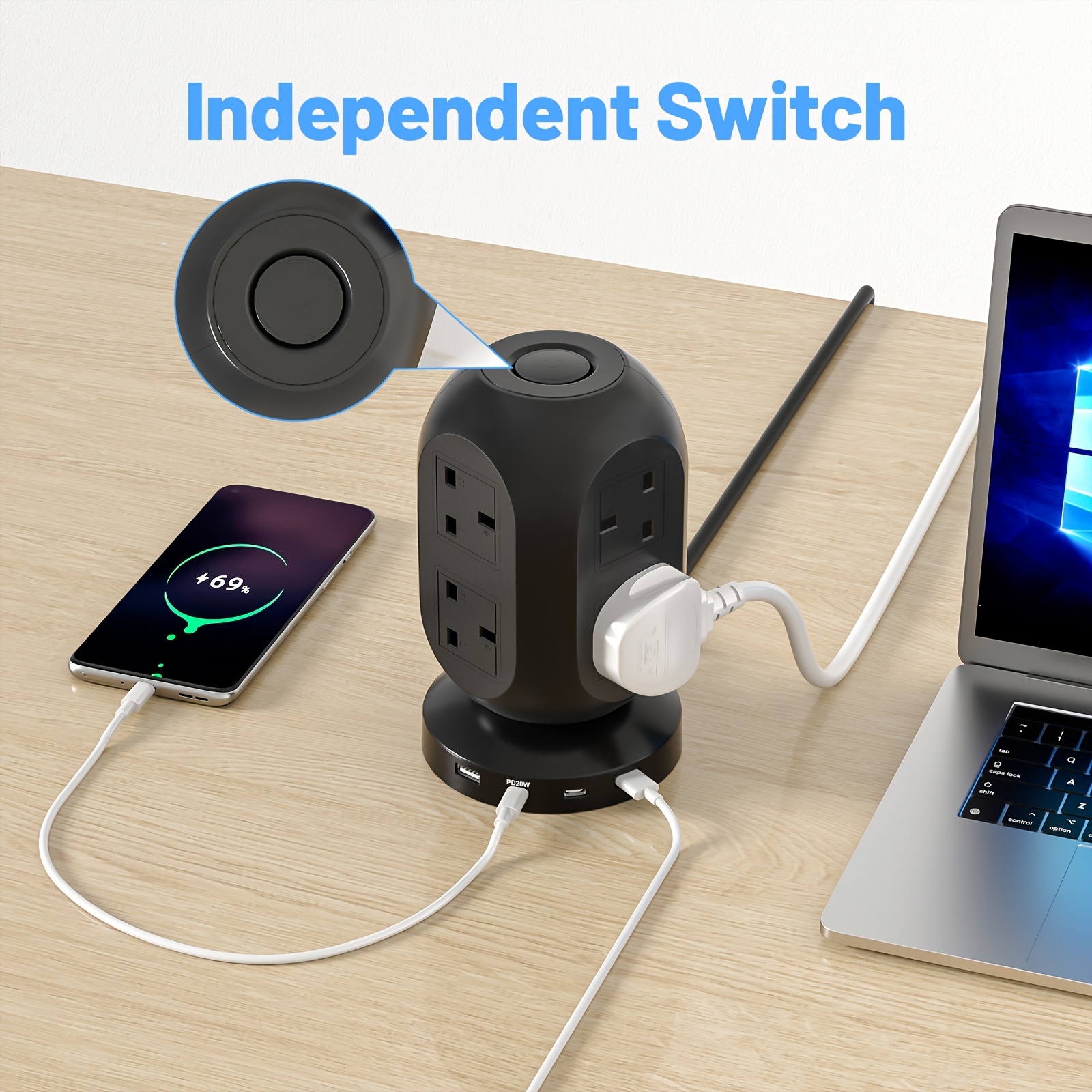 Tower Extension with USB Slots & Night Light