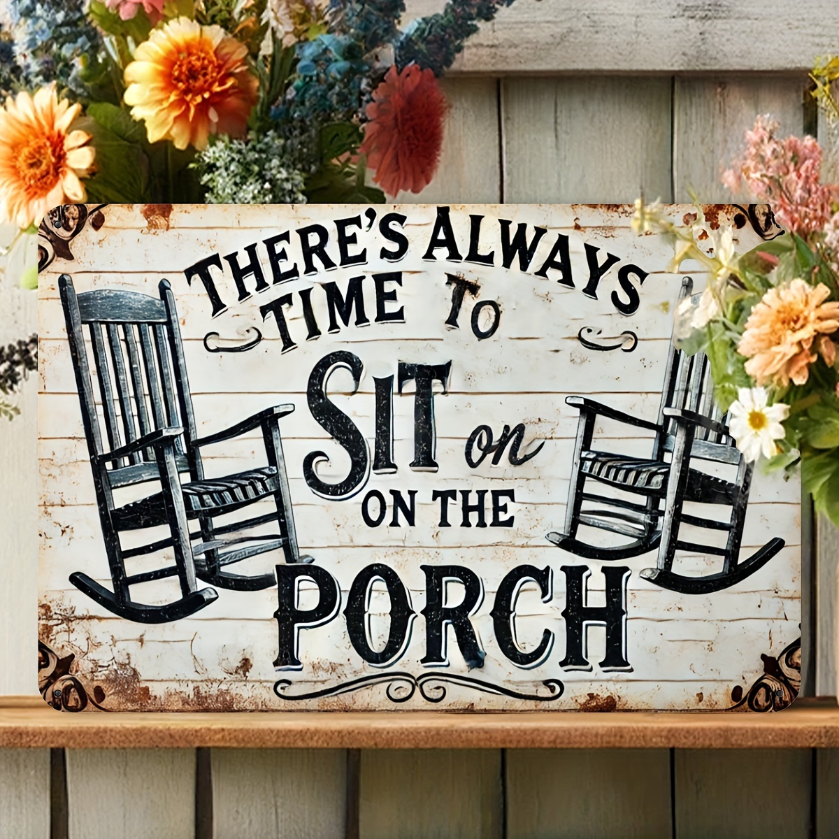 

Vintage ' Time To Sit On ' Aluminum Sign - 8x12" Rustic Wall Decor For Home, Patio, Garden, Bar, Cafe & Farmhouse, Room Decor