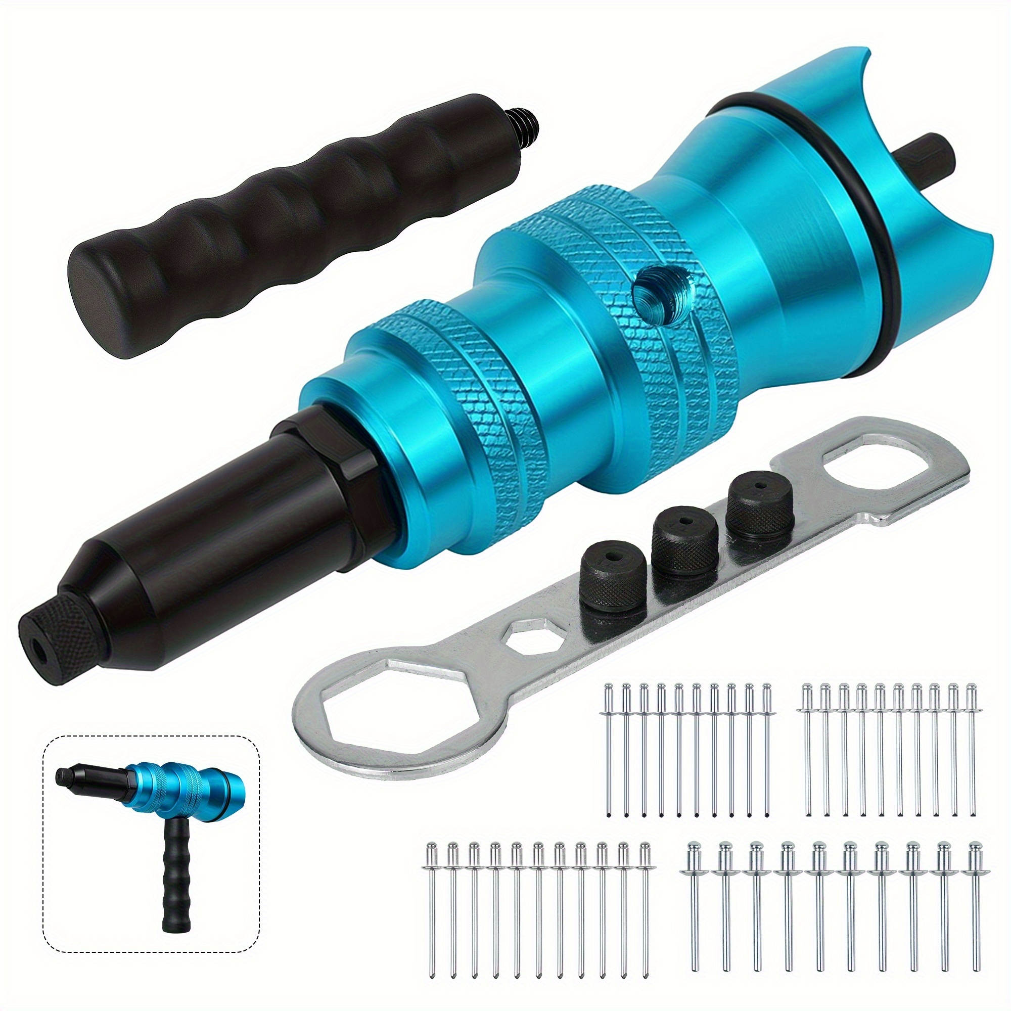 E-shop Bohrmaschine zu Nietwerkzeug Adapter Kit, wandelt Bohrmaschine in Sekunden in Pop-Nietwerkzeug um mit 4 Nasenstücken & 40 Nieten, für