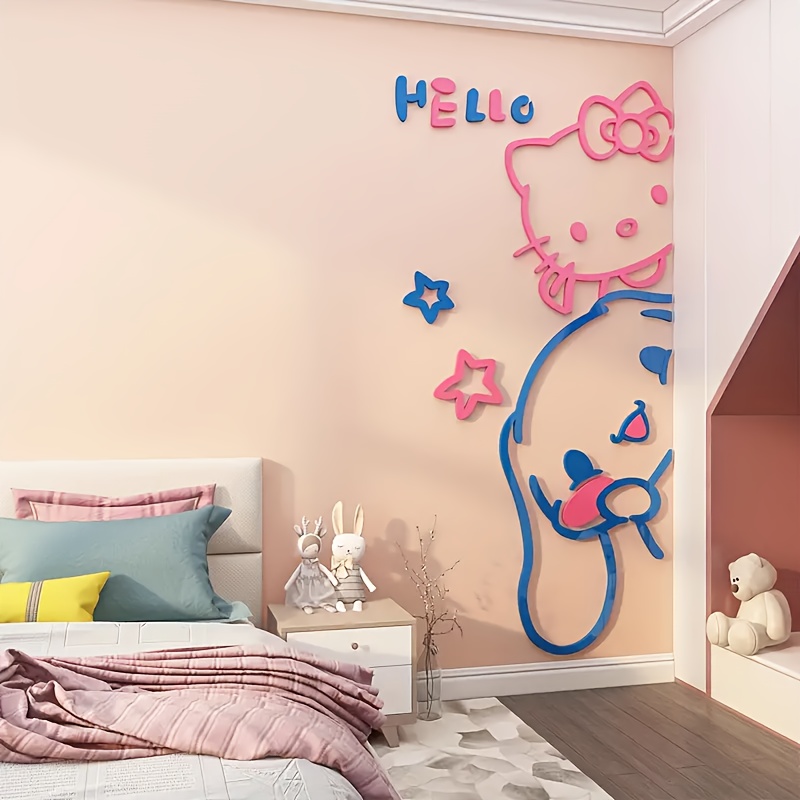 

Hello Kitty & Cinnamoroll Acrylic Wall Sticker - Self-adhesive, Cartoon Design For Parties, Weddings, Birthdays, And Festivals, Kitty Wall Stickers, Anime Theme, Contemporary Style