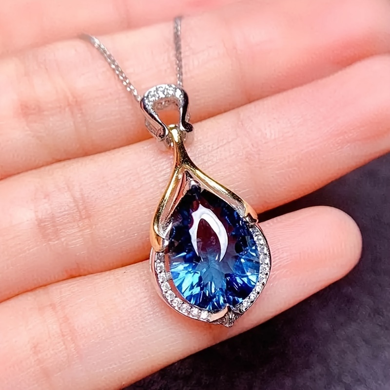 

Fashionable Luxury Blue Water Drop Set Zirconia Crystal Pendant Necklace Women's Wedding Banquet Party Jewelry Accessories Gifts