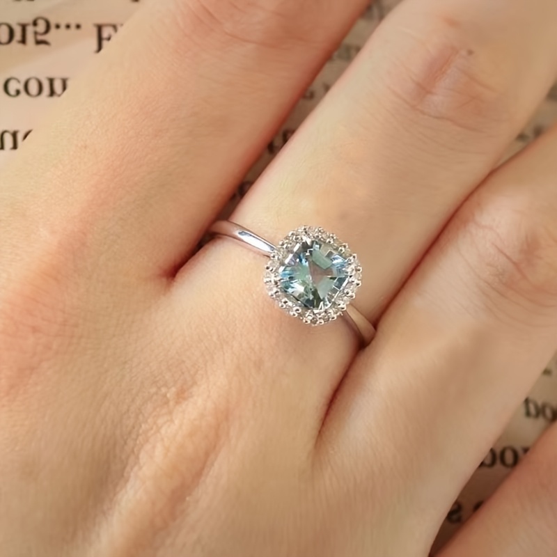 Women's 925 Silver Geometric Colored Stone Ring with Zirconia