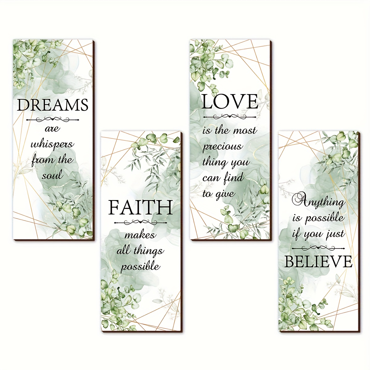 TEMU 4pcs Inspirational Wooden Wall Display Plaque - , Beliefs, Love, Firm - Pattern | Style Inspirational Art For Home And Bathroom Decoration |