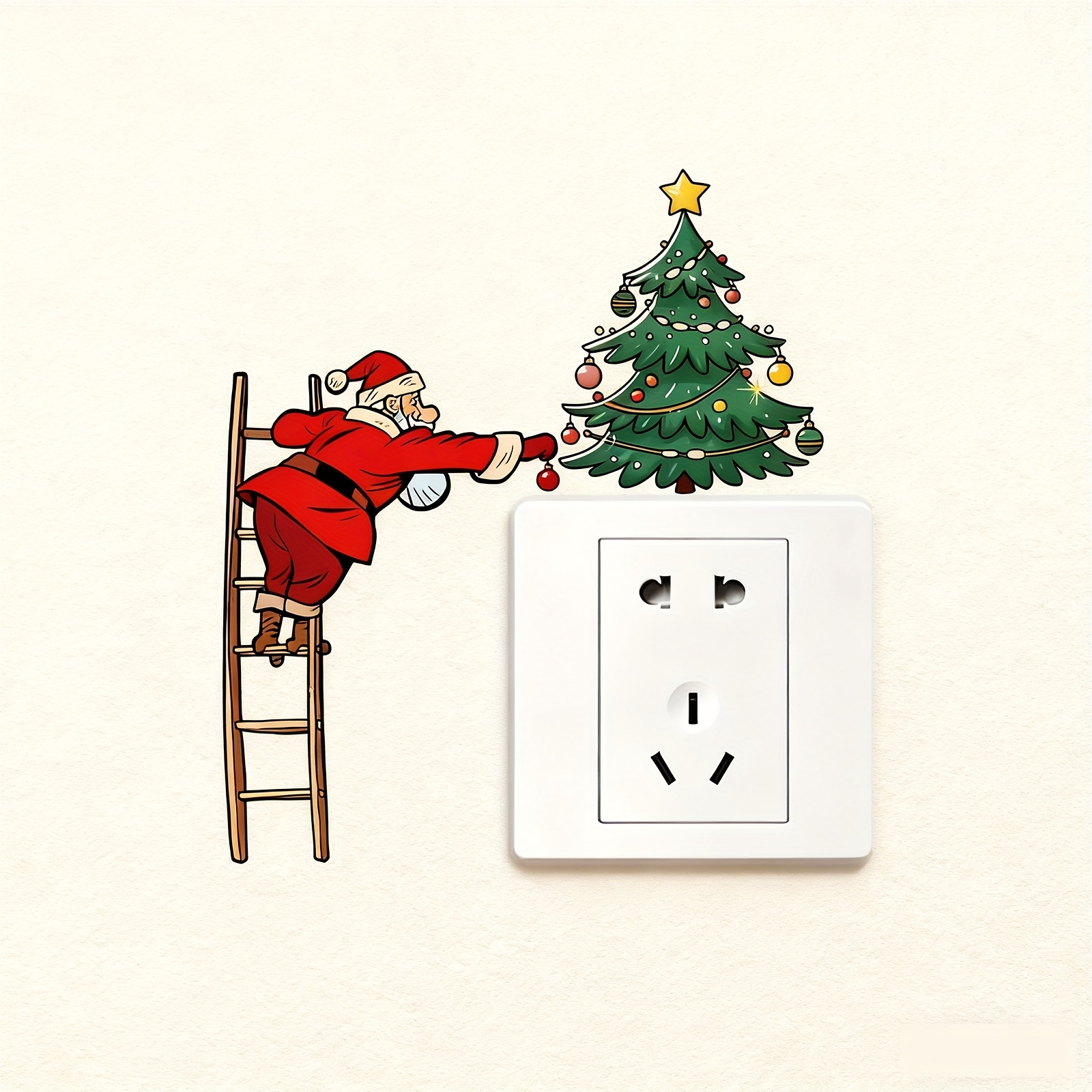 TEMU 1pc Santa Claus And Christmas Tree Switch Sticker, Santa Hanging String Lights, Christmas Holiday Decoration, Fun Christmas Wall Decal, Switch,