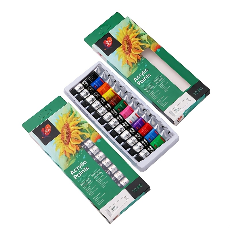 Beginner's Acrylic Paint Set with 12 Colors and 3 Brushes