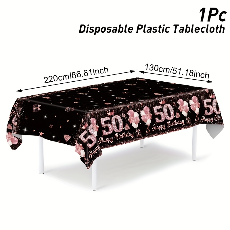 E-shop ., Hochzeitsdekoration, Sommerdekoration, Deko für Draußen, Deko, 50. Geburtstag Roségoldener PE Tischdecke, 130*220Cm, Ballon Geschenk Kuchen