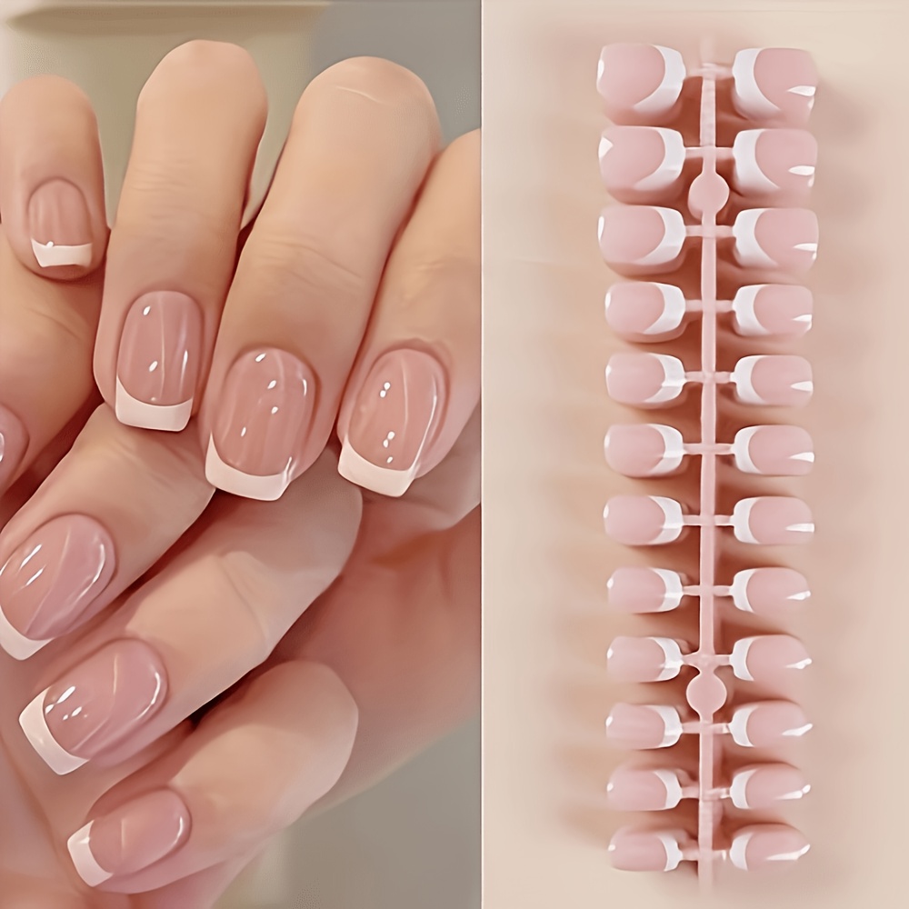 72pcs french tip white short square press on nails full coverage false   press on nail tips enhance your look with elegant pedicure kit