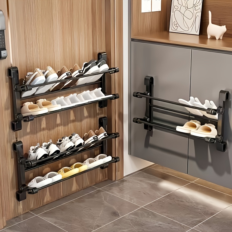 multi layer no drill behind door shoe rack wall mounted shoe and boot storage shelf foldable shoe cabinet with adjustable incline space saving suitable for   storage   bedroom dorm hallway apartment