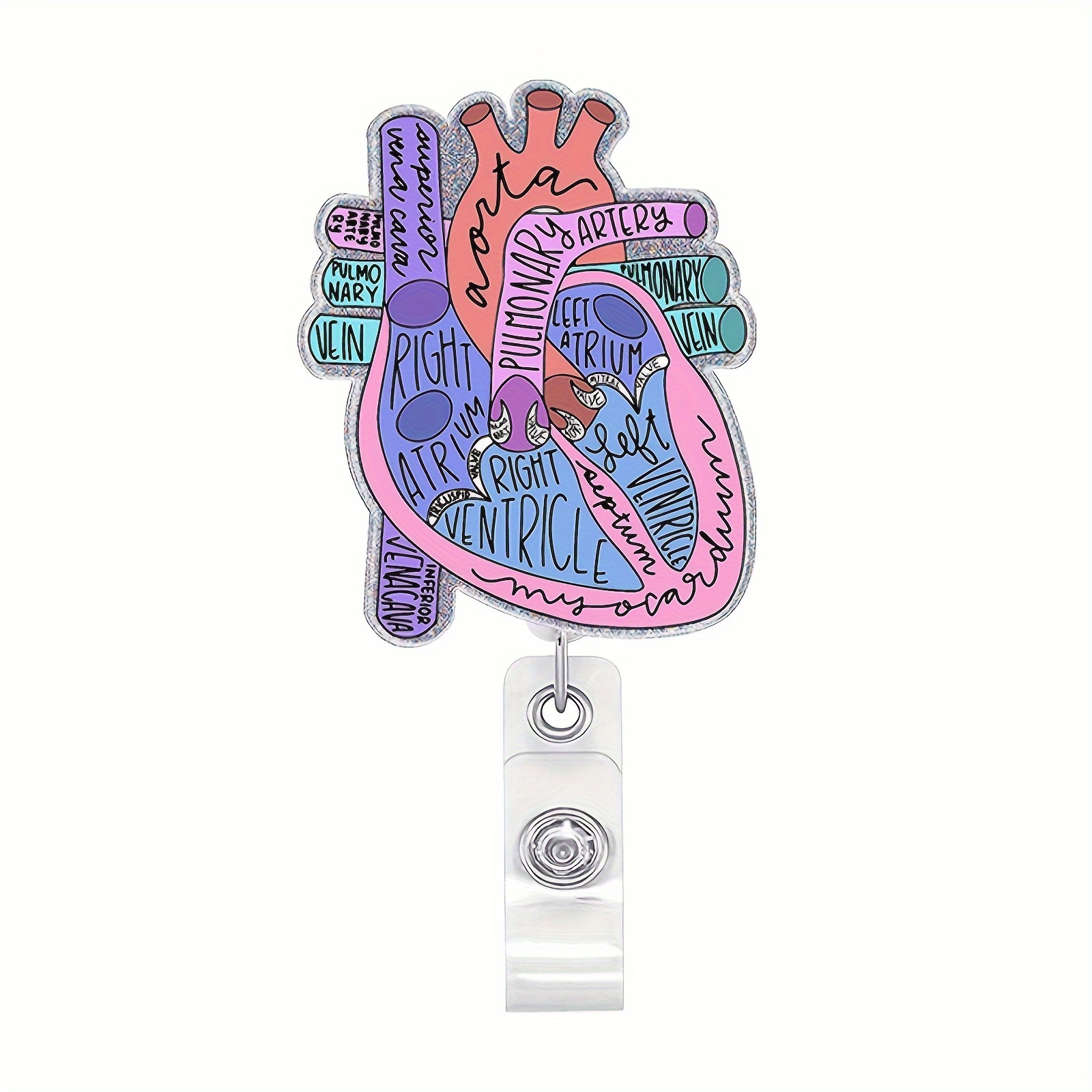 1pc Cardiac Badge Reel Holder Retractable With ID Clip For Nurse Nursing  Name Tag Card Heart Anatomy Nursing Student Doctor RN LPN Medical Assistant