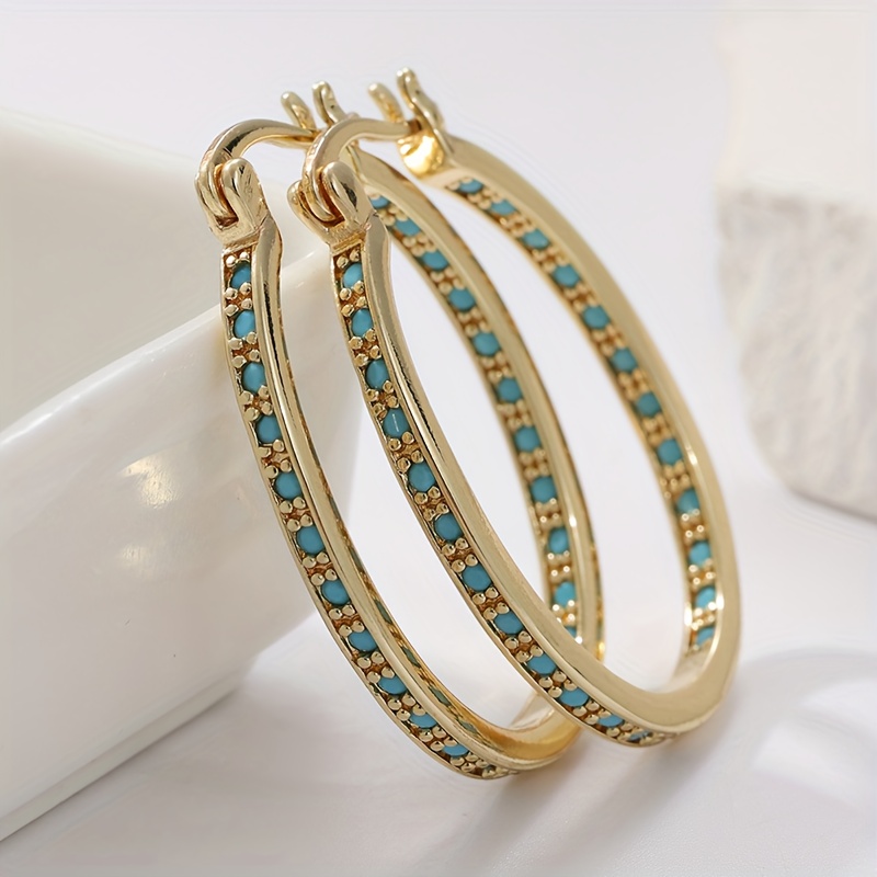 TEMU New Arrival Vintage Synthetic Turquoise Hoop Earrings For Women Delicate Ol Hoop Earrings Party Dating Wedding Jewelry Big Size