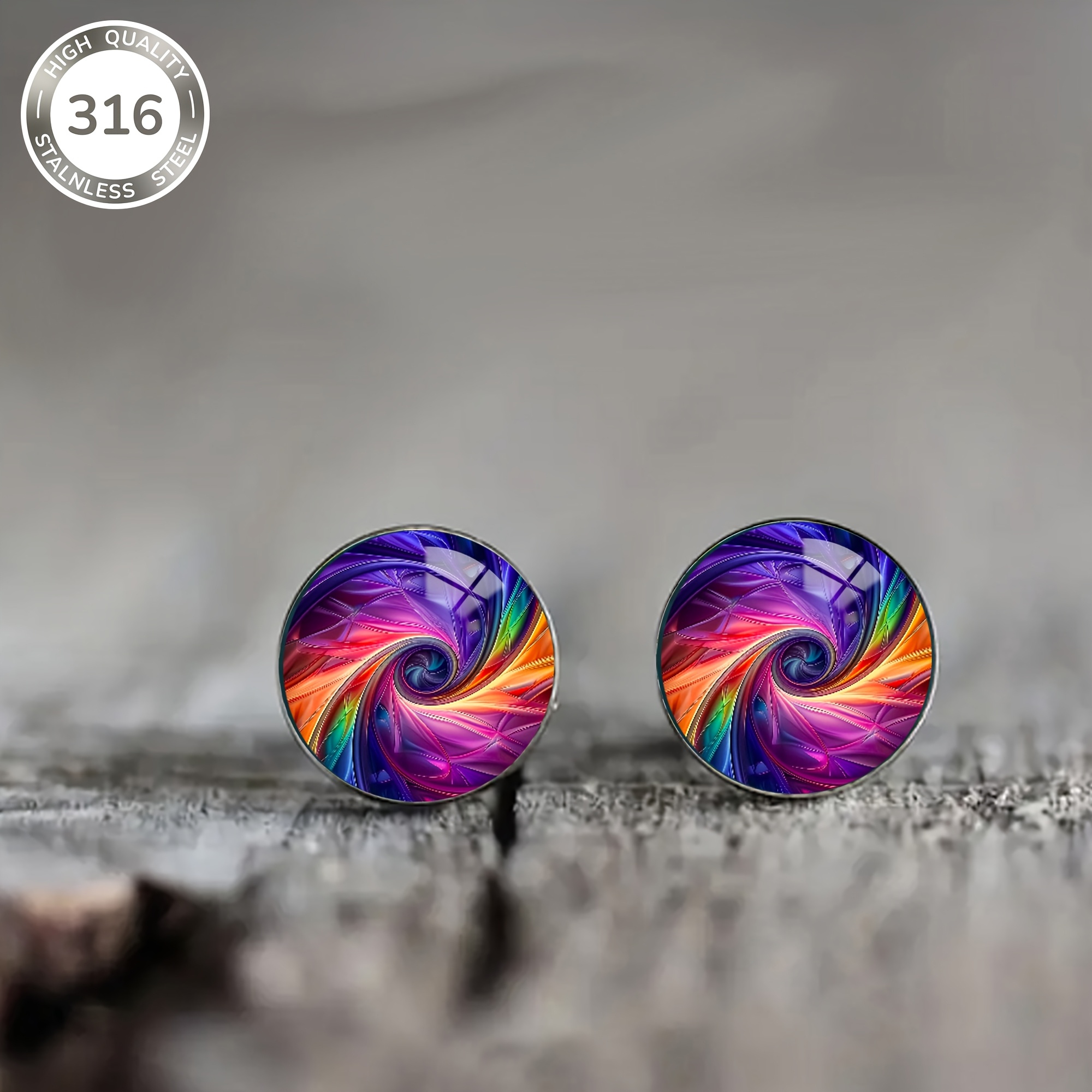1pair Gradient Swirl Steel Ear Studs, Fashionable And Elegant Style Men's And Women' Holiday Wear Earrings Holiday Gifts