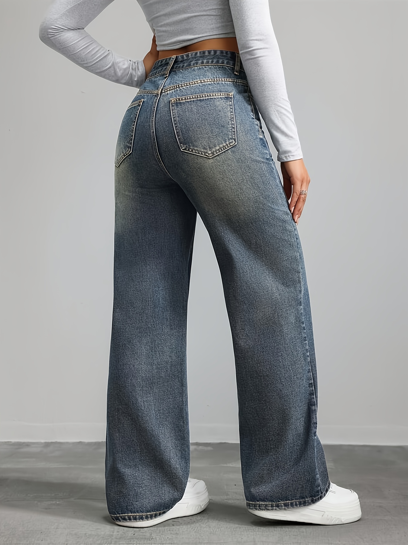loose washed high waisted tight belted straight Temu